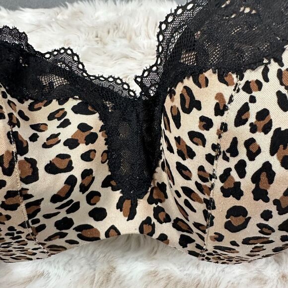 Cacique Full Coverage Leopard Print Black Lace Trim Bra Size 46C - Picture 3 of 8